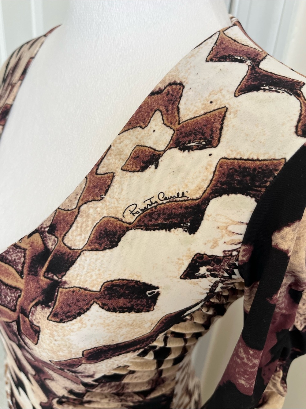 Vintage Vtg Roberto Cavalli FW 2003 Y2K Brown White Animal Print Midi Dress XS - Picture 8 of 11